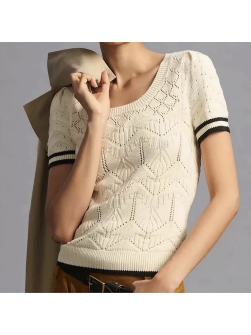 Maeve Short-Sleeve Pointelle Sweater small
